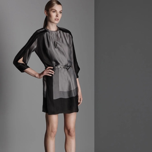 Halston Heritage 2015 Resort Collection 100% Silk Dress Black/Grey Sz 2 - Picture 1 of 14